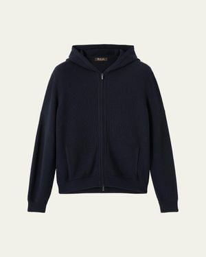Loro Piana Sloop Wool Rib Full-Zip Hoodie - Blue