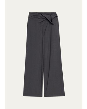 Heirlome Manuela Asymmetric Draped Wool Wide-Leg Pants - Gray