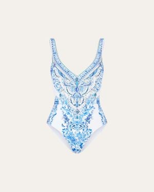 CAMILLA V-Neck One-Piece Swimsuit - Blue