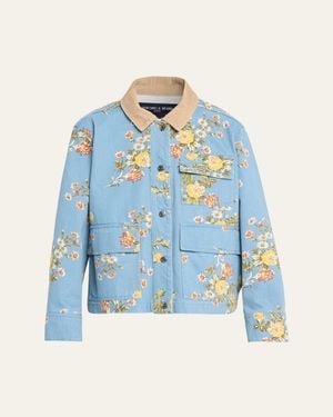 Veronica Beard Leighton Floral Denim Barn Jacket - Blue
