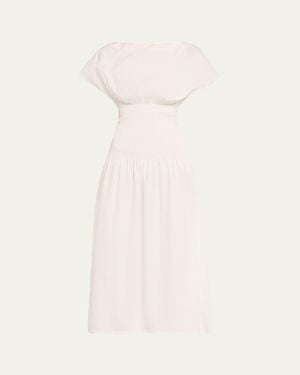 Anna Quan Ava Short-Sleeve Smocked Midi Dress - Natural