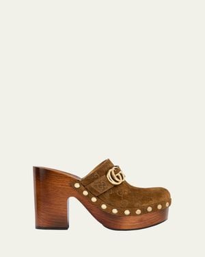 Gucci 70Mm Double G Suede Platform Clogs - Brown