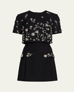 Oscar de la Renta Crystal Short-Sleeve Bolero Mini Dress - Black