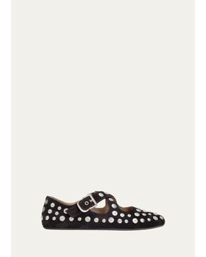 Alaïa Grommet Suede Crisscross Ballerina Flats - White