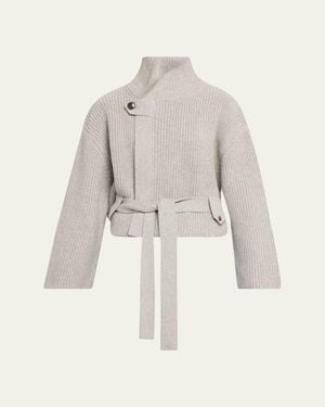 Brandon Maxwell Neal Cashmere Hidden Zip Sweater - Natural