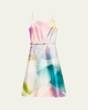 Prabal Gurung Square-Neck Sleeveless Satin Belted Mini Dress - Pink