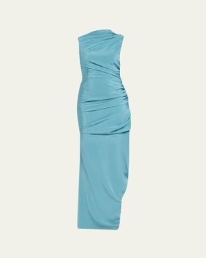 Christopher John Rogers Silk Yanked Long Column Gown - Blue