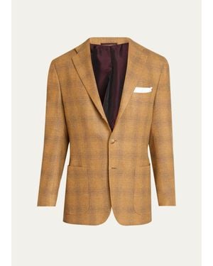 Kiton Plaid Cashmere Single-Breasted Sport Coat - Brown
