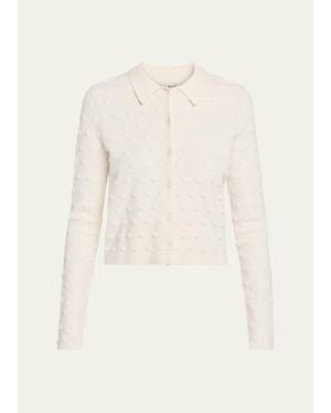Lela Rose Pucker Dot Knit Collared Cardigan - Natural