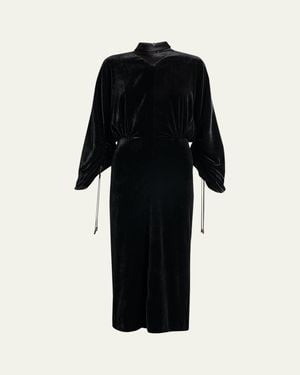 Lanvin Ruched Bell-Sleeve Velvet Maxi Dress - Black