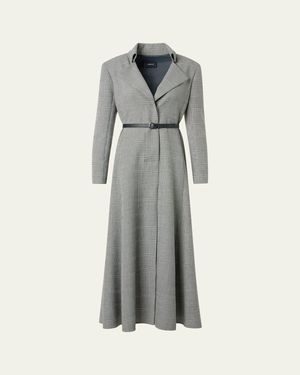 Akris Prince Of Wales Belted Ankle Shirtdress - Gray