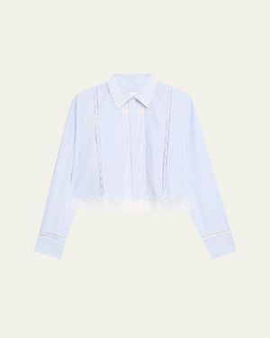 LoveShackFancy Delano Lace-Trim Striped Shirt - Blue
