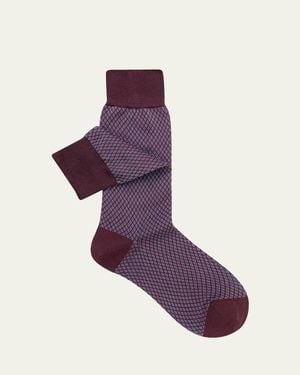 Sozzi Calze Diamond Pattern Cotton Crew Socks - Purple