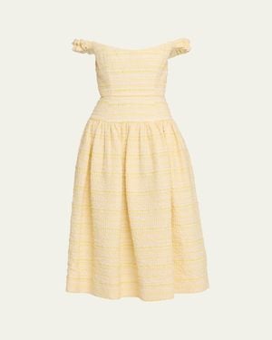 Markarian Georgie Striped Seersucker Off-The-Shoulder Midi Dress - Natural