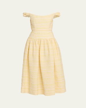 Markarian Georgie Striped Seersucker Off-The-Shoulder Midi Dress - Natural