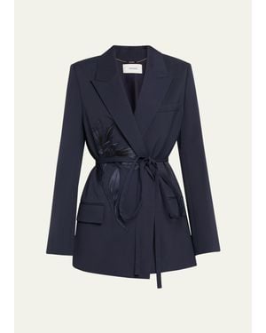 Erdem Flower Double-Breasted Belted Wool Blazer - Blue