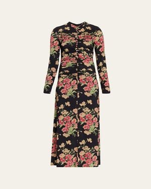 Sea Cornelia Floral Long-Sleeve Midi Dress - Black