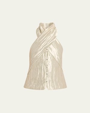 Rosie Assoulin Twisted Metallic Halter Top - Natural