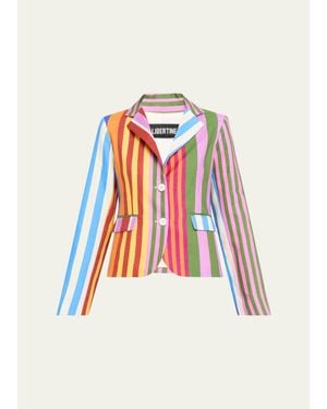 Libertine Tangier Stripe Linen Classic Jacket - White