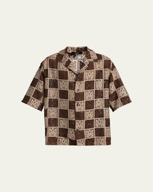 Amiri Crochet Ma-Knit Checkerboard Short-Sleeve Shirt - Brown