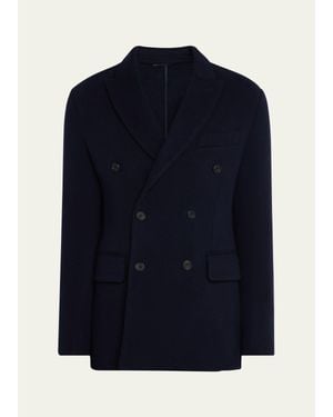 Anderson & Sheppard Double-Breasted Knit Blazer - Blue