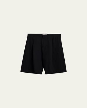 The Row Sayed Pleated Wool Gabardine Shorts - Black