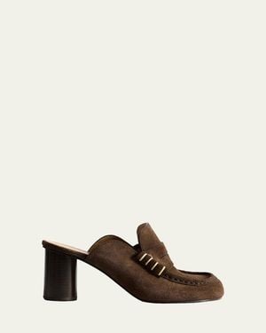JW Anderson 70Mm Suede Loafer Mules - Natural