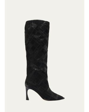 Alexandre Birman 85Mm Annelise Patchwork Leather Knee-High Boots - Black