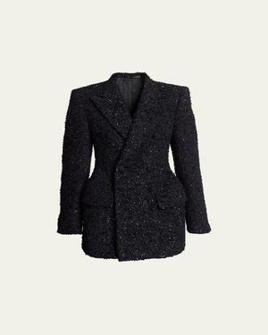 Balenciaga Boucle Double-Breast Hourglass Coat - Black