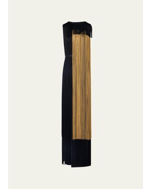 Akris Colorblock Oro Lienzo Fringe Column Gown - White