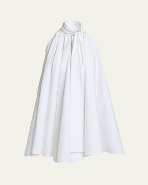 Givenchy Sleeveless Bow-Neck Pleated Poplin Mini Dress - White