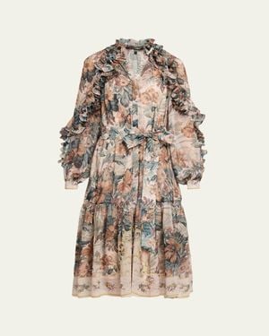 Kobi Halperin Amanda Floral-Print Ruffle Midi Dress - Natural