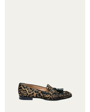 Santoni Calf Hair Tassel Loafers - White