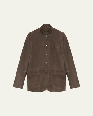 Baldassari Leather Snap-Front Chore Jacket - Brown