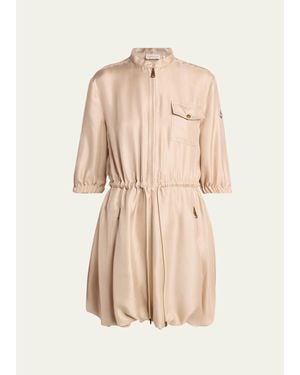 Moncler Silk Twill Mini Shirtdress - Natural