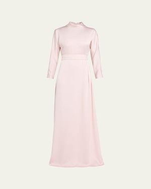 Teri Jon Belted High-Collar Gown - Pink