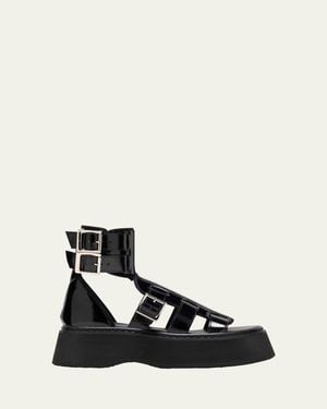 Junya Watanabe Glossy Leather Buckle Cuff Sandals - Black
