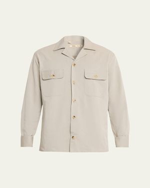 Baldassari Cotton And Lyocell Two-Pocket Bowling Overshirt - Natural