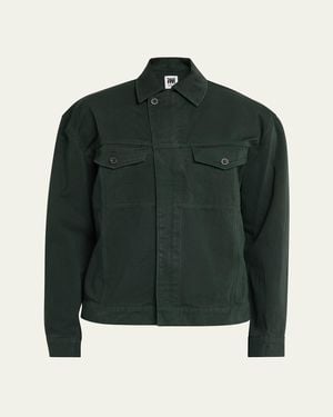 IM MEN Cotton Full-Zip Trucker Jacket - Green