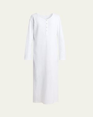 The Row Latoya Long-Sleeve Crewneck Cotton Midi Dress - White