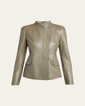 Giorgio Armani Fitted Nappa Leather Jacket - Green