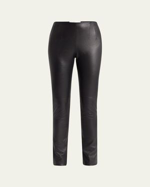 The Row Lakun Leather Skinny-Leg Slit-Hem Pants - Blue