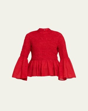 Sea Imogen Smocked Bell-Sleeve Blouse - Red