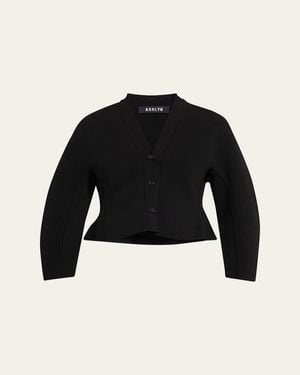 Ashlyn Henry Cropped Fine Knit Cardigan - Black