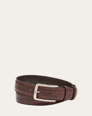 Bontoni 35Mm Burnished Leather Belt - Brown