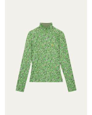 Loewe Mock Turtleneck Floral Top - Green