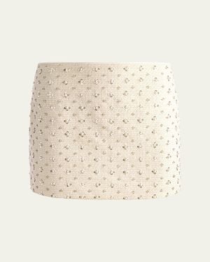 Alice + Olivia Rubi Low-Rise Embellished Tweed Mini Skirt - Natural