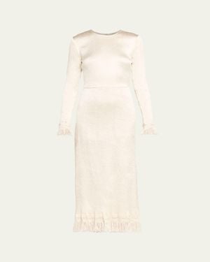 FFORME Mina Frayed Edge Long-Sleeve Midi Dress - Natural