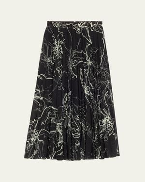 Jason Wu Pleated Floral-Print Chiffon Midi Skirt - Black