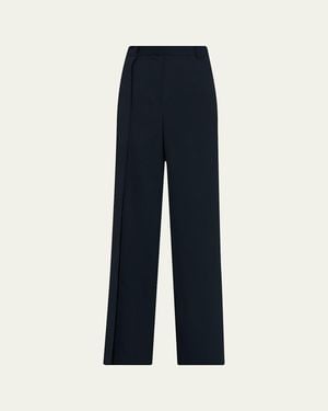 Jason Wu Asymmetric Pleat Straight-Leg Cady Pants - Blue